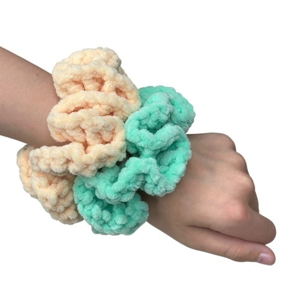 Crochet Scrunchie Oversized Hair Tie Set‎ of 2 Plush Velvet Handcrafted Handmade